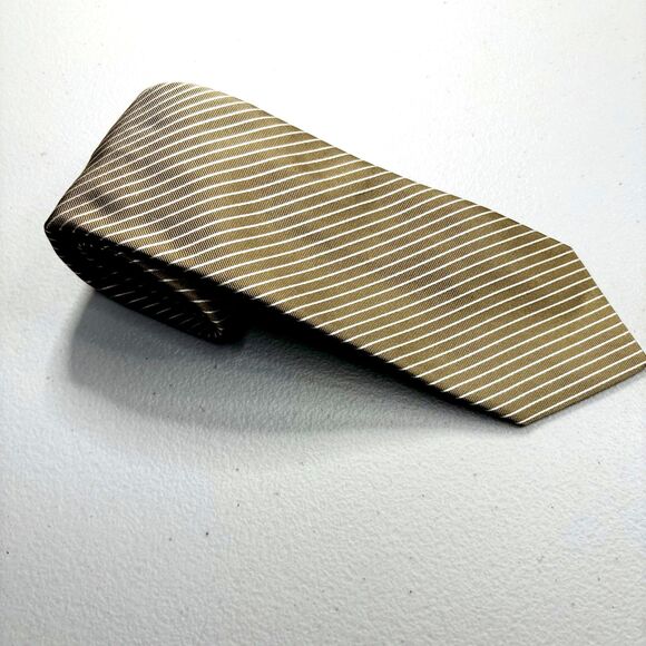 Faconnable Necktie Tan Striped Silk Hand Made in Italy Tie - Picture 4 of 10